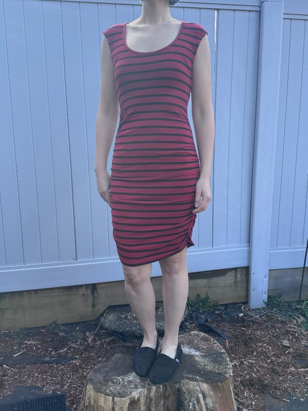 Striped Bodycon Dress with Back Cutout - Cici